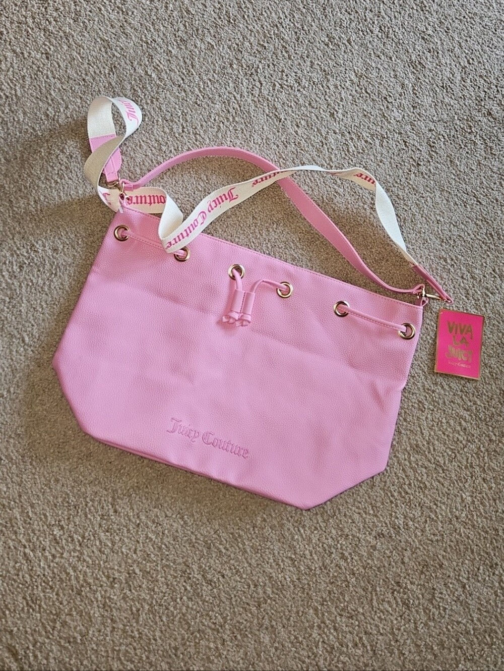 Pink Juicy Couture Pebbled Leather Pink Drawstring Bag
